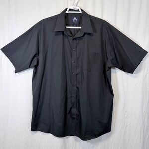 Stafford Shirt Button Up Wrinkle Free Black Short Sleeve Pocket Mens Size 19